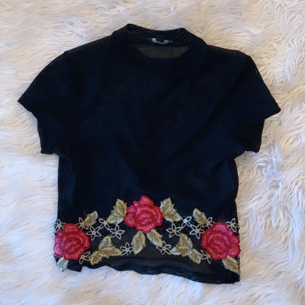 black sheer rose crop top